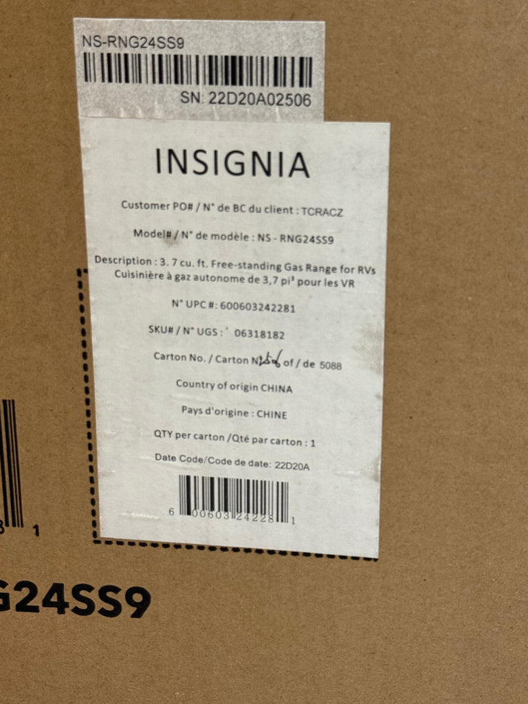 Insignia In Box Free Standing Gas Range